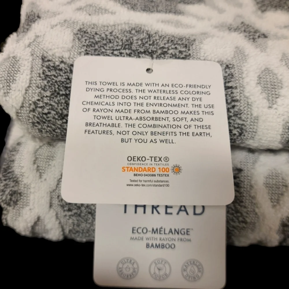 6pc Common Thread Plush Bath Hand Tip Towel Set Gray White Damask Zero Twist New